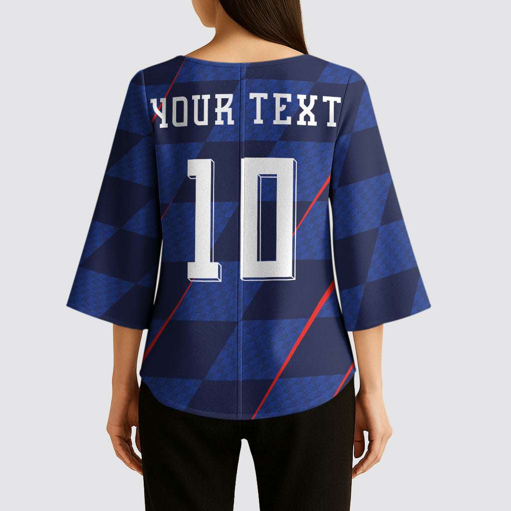 Croatia Football Custom Kimono Sleeve Blouse Glagolitic Script Checkerboard Sporty Style Away Color