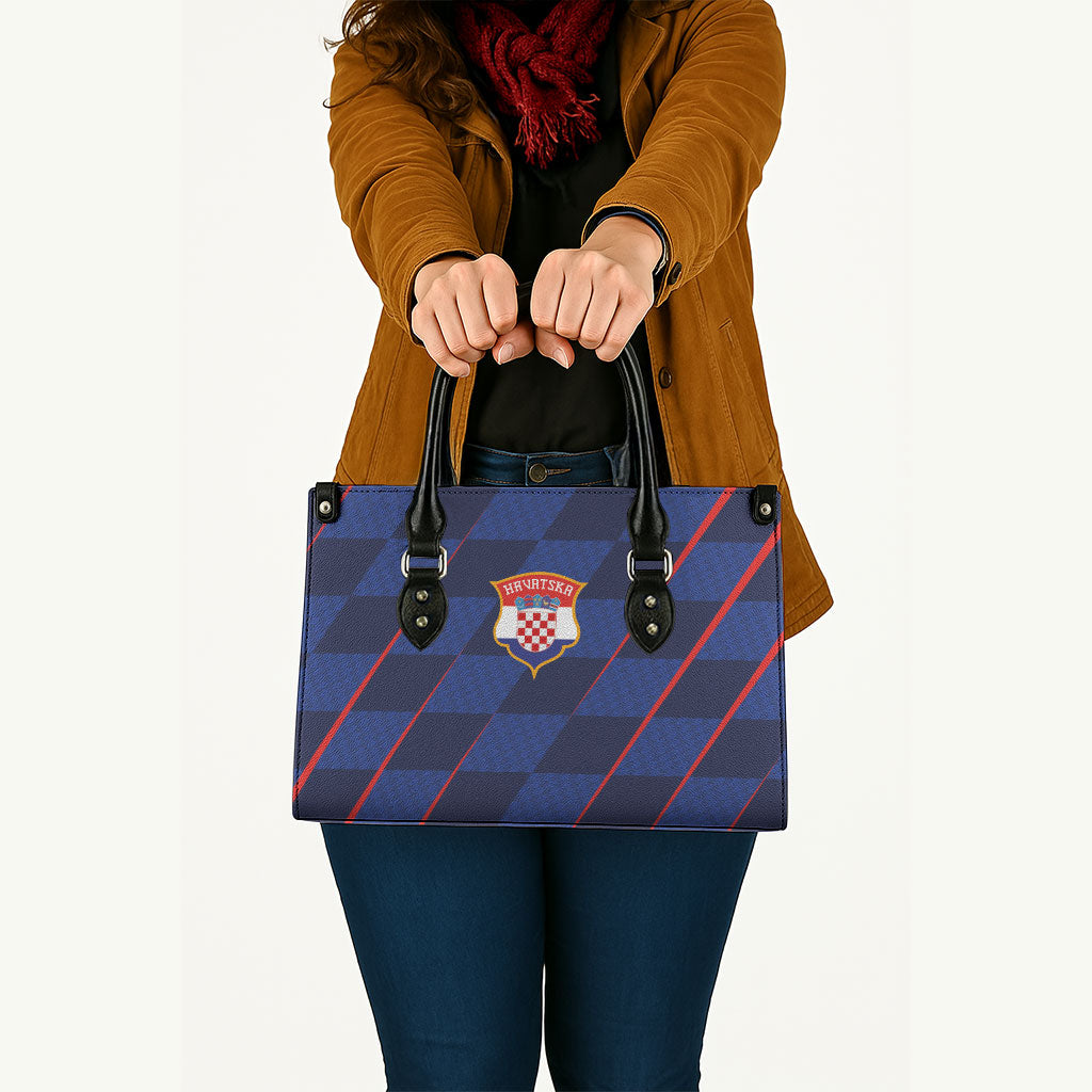 Croatia Football Leather Bag Glagolitic Script Checkerboard Sporty Style Away Color