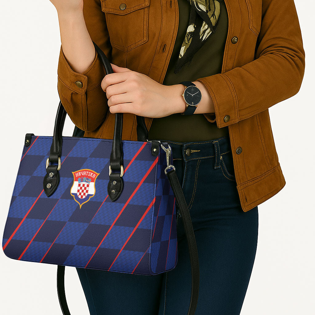 Croatia Football Leather Bag Glagolitic Script Checkerboard Sporty Style Away Color