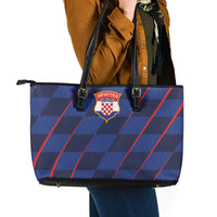 Croatia Football Leather Tote Bag Glagolitic Script Checkerboard Sporty Style Away Color