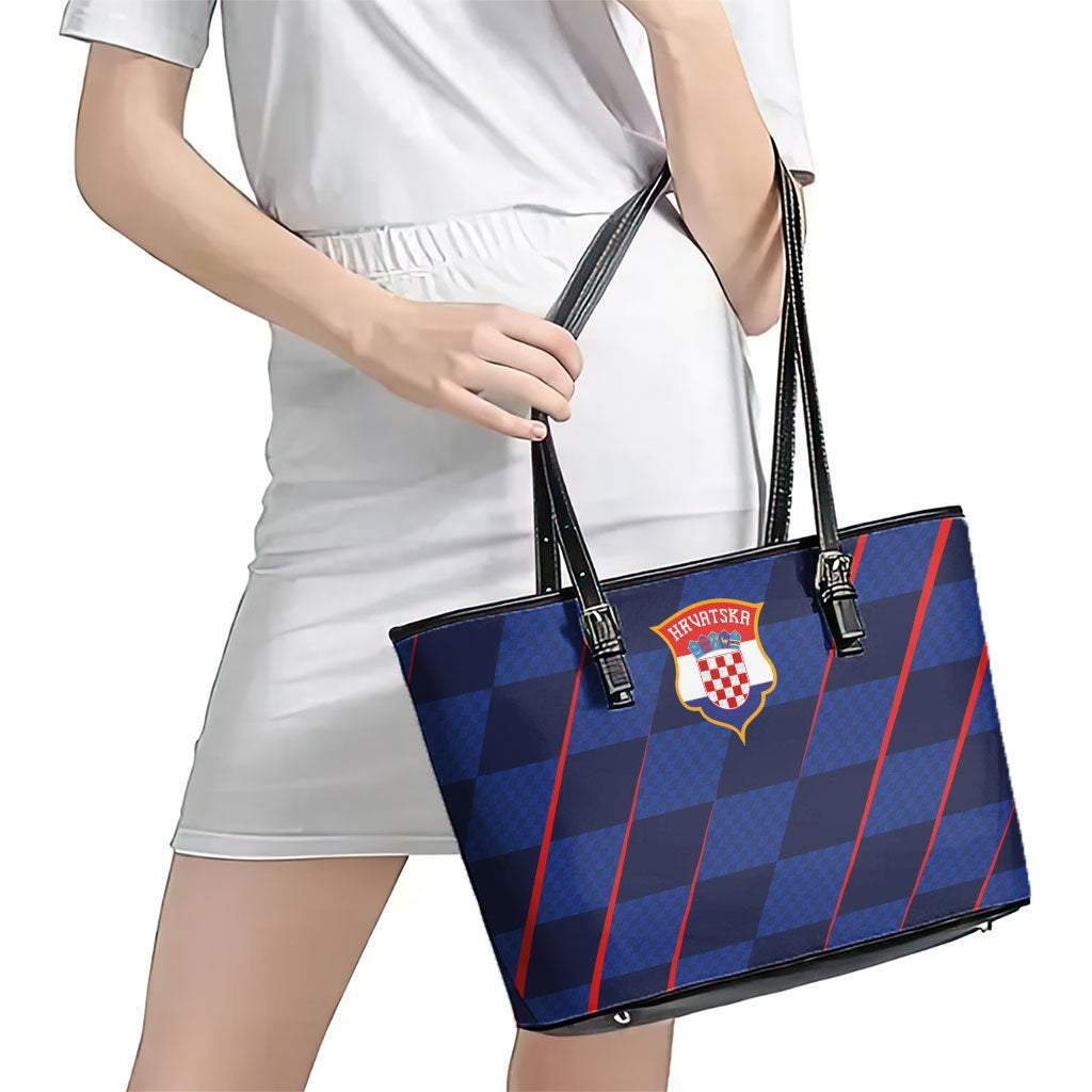 Croatia Football Leather Tote Bag Glagolitic Script Checkerboard Sporty Style Away Color
