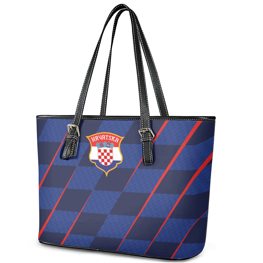 Croatia Football Leather Tote Bag Glagolitic Script Checkerboard Sporty Style Away Color