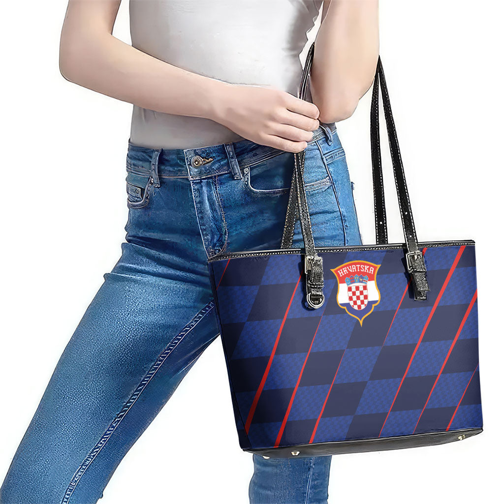 Croatia Football Leather Tote Bag Glagolitic Script Checkerboard Sporty Style Away Color