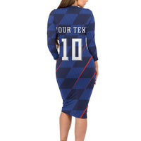 Croatia Football Custom Long Sleeve Bodycon Dress Glagolitic Script Checkerboard Sporty Style Away Color