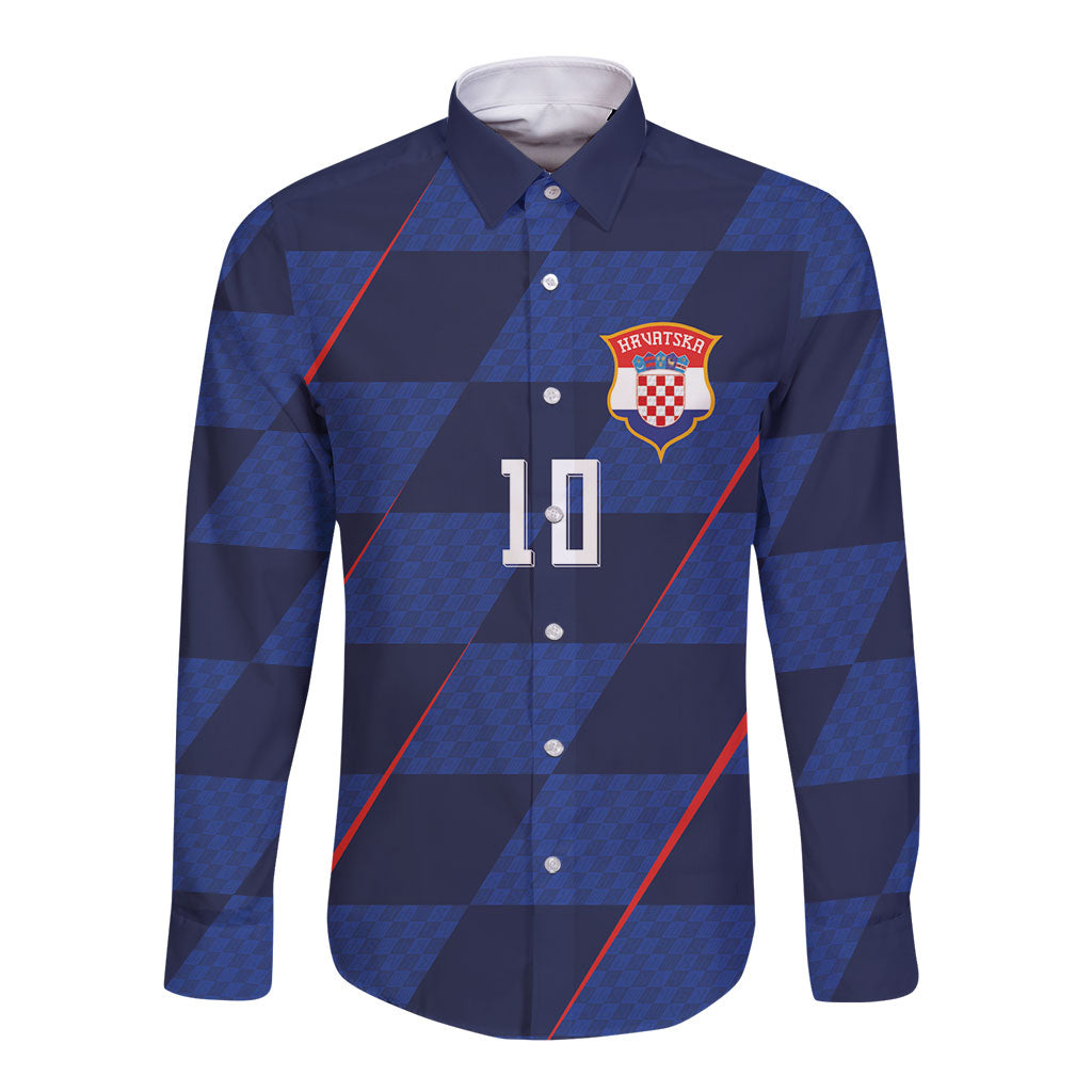 Croatia Football Custom Long Sleeve Button Shirt Glagolitic Script Checkerboard Sporty Style Away Color