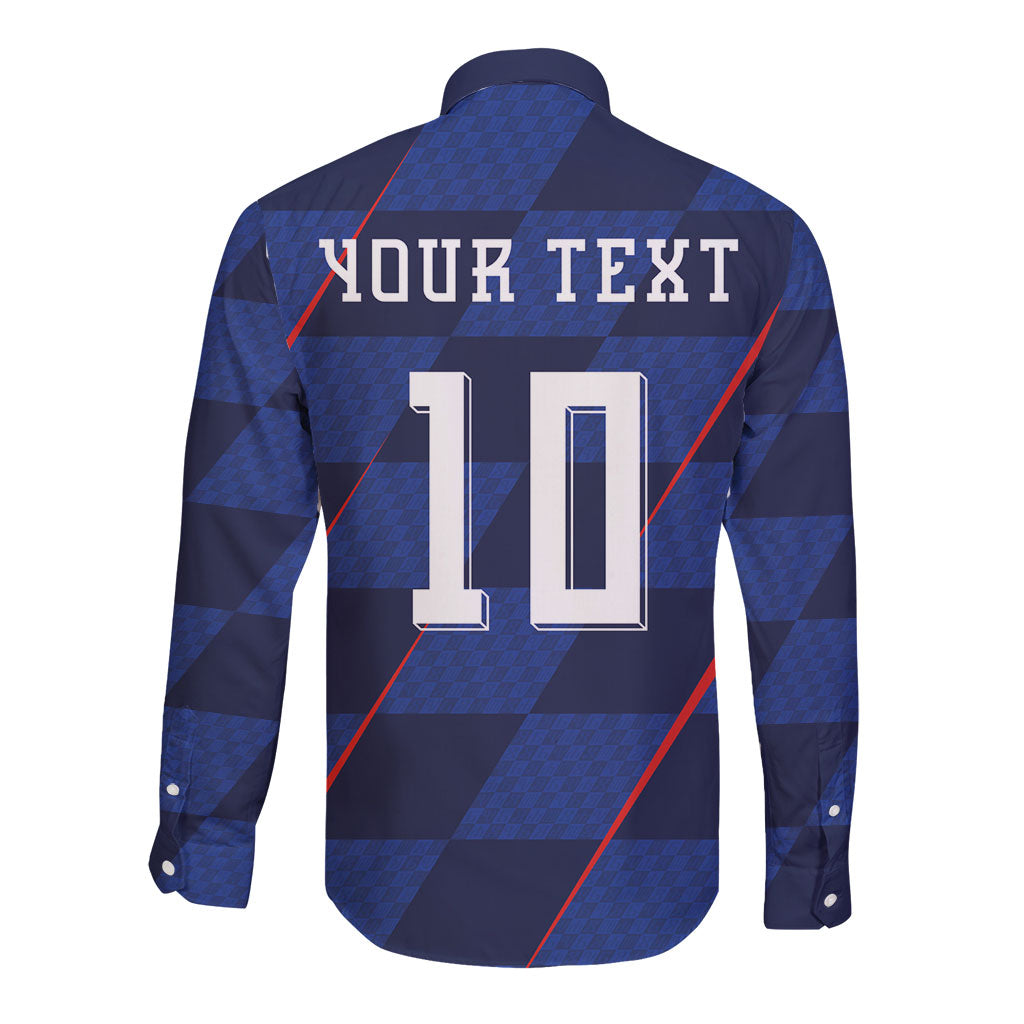 Croatia Football Custom Long Sleeve Button Shirt Glagolitic Script Checkerboard Sporty Style Away Color