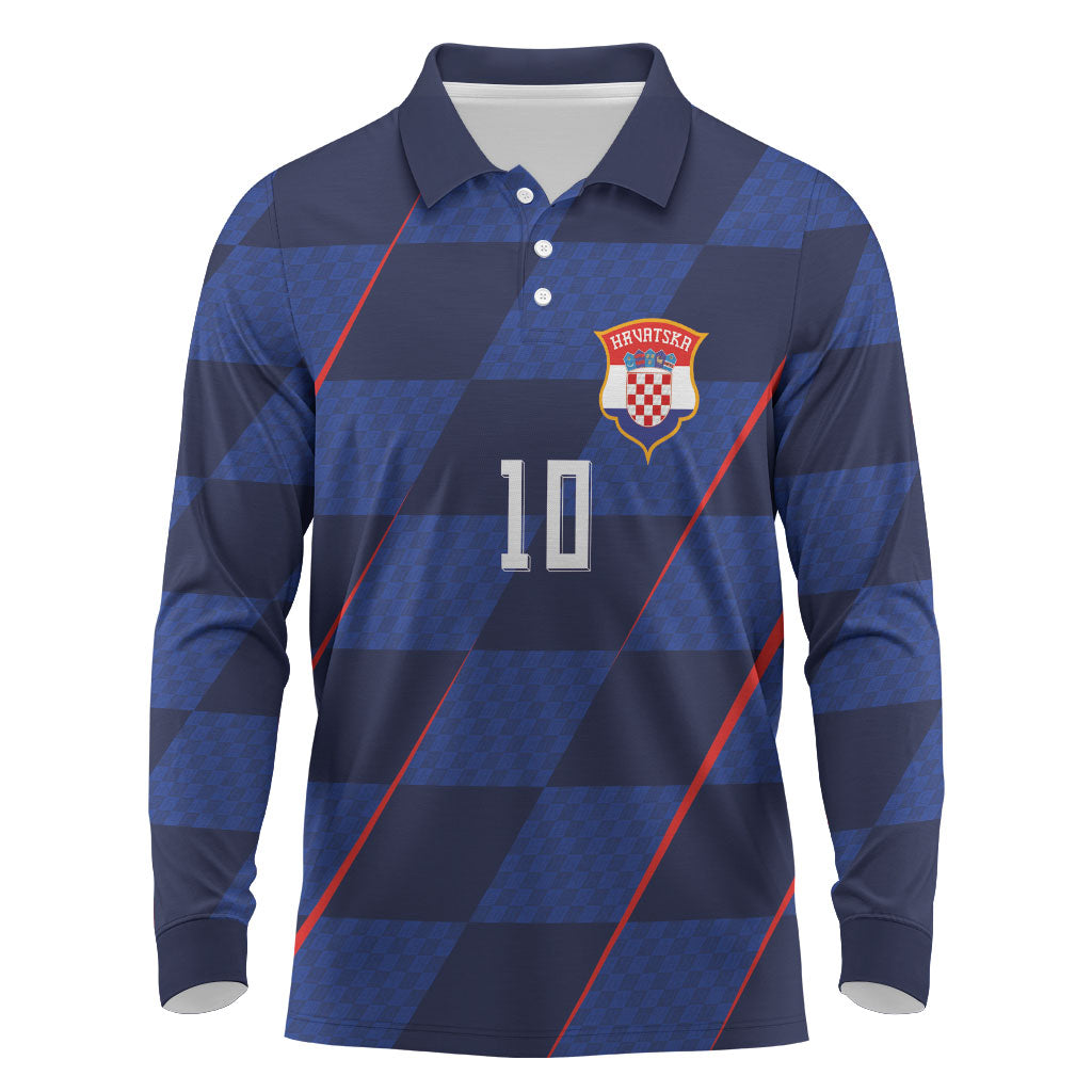 Croatia Football Custom Long Sleeve Polo Shirt Glagolitic Script Checkerboard Sporty Style Away Color