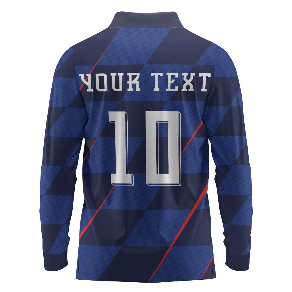 Croatia Football Custom Long Sleeve Polo Shirt Glagolitic Script Checkerboard Sporty Style Away Color