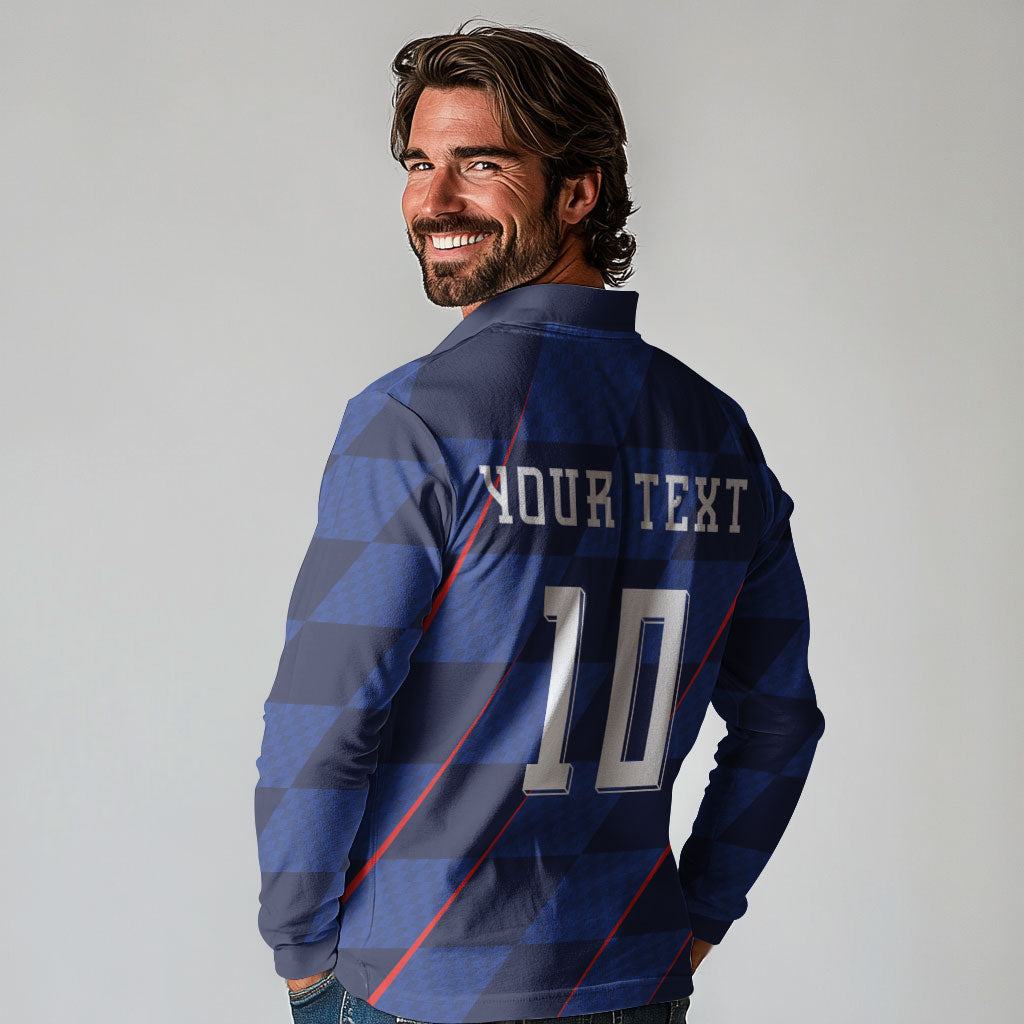 Croatia Football Custom Long Sleeve Polo Shirt Glagolitic Script Checkerboard Sporty Style Away Color
