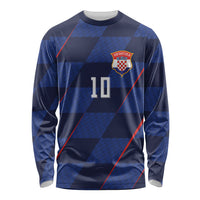 Croatia Football Custom Long Sleeve Shirt Glagolitic Script Checkerboard Sporty Style Away Color