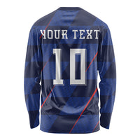 Croatia Football Custom Long Sleeve Shirt Glagolitic Script Checkerboard Sporty Style Away Color