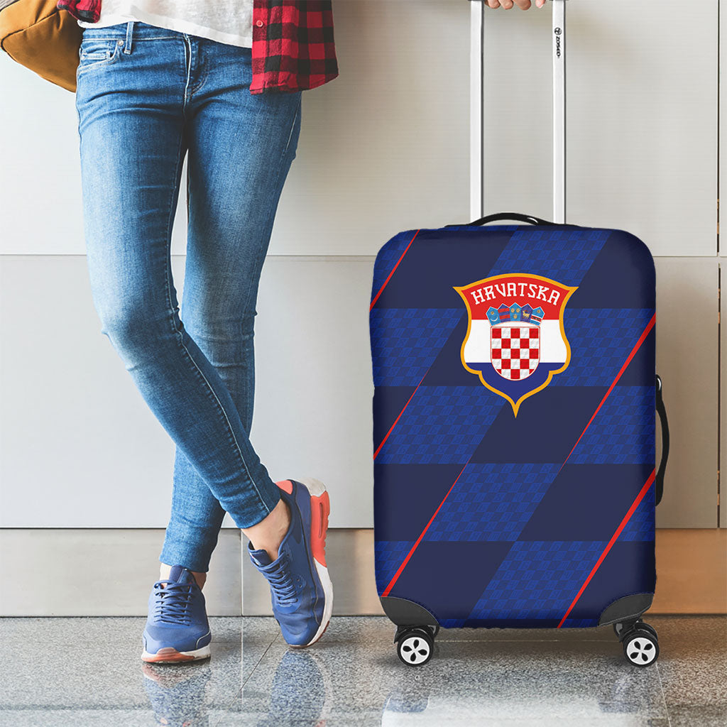 Croatia Football Luggage Cover Glagolitic Script Checkerboard Sporty Style Away Color