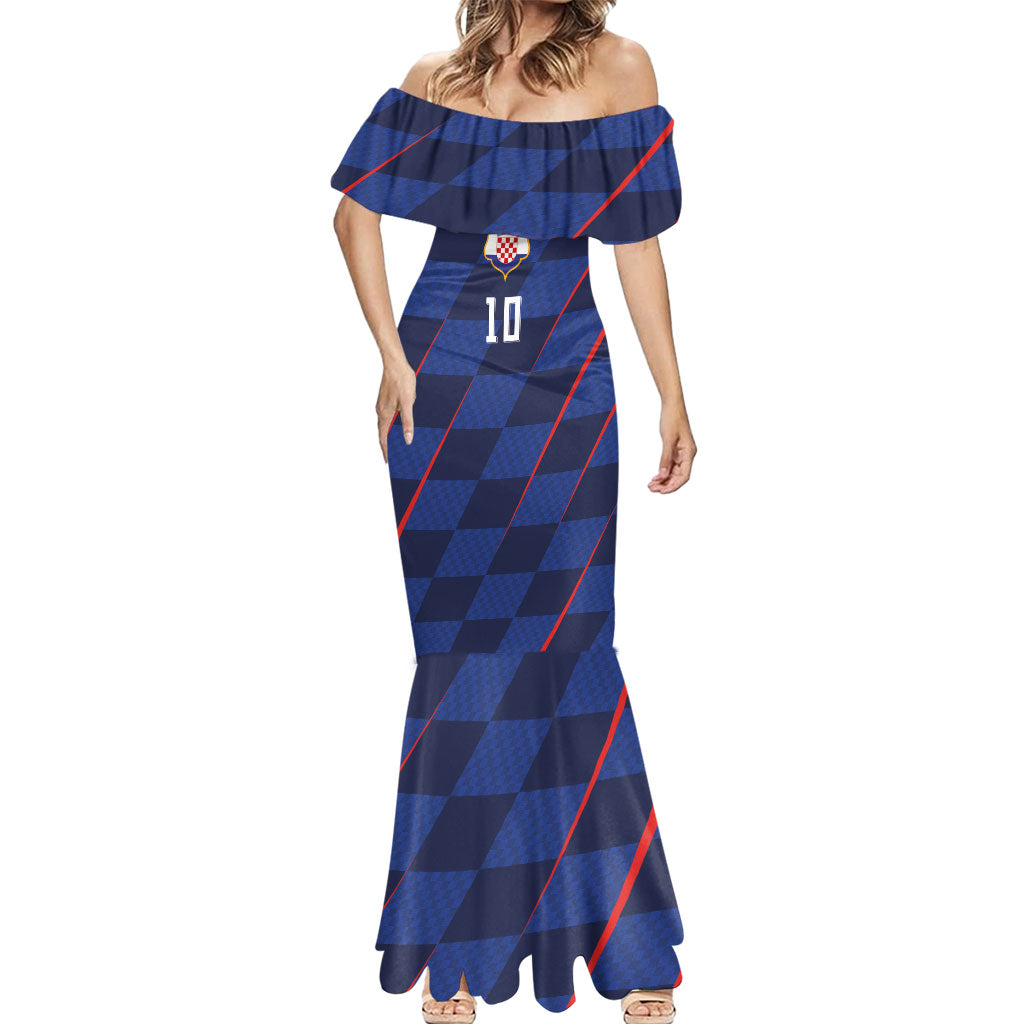 Croatia Football Custom Mermaid Dress Glagolitic Script Checkerboard Sporty Style Away Color