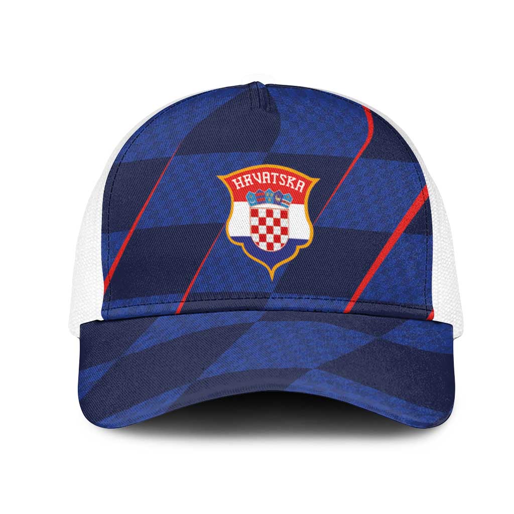 Croatia Football Mesh Trucker Cap Glagolitic Script Checkerboard Sporty Style Away Color