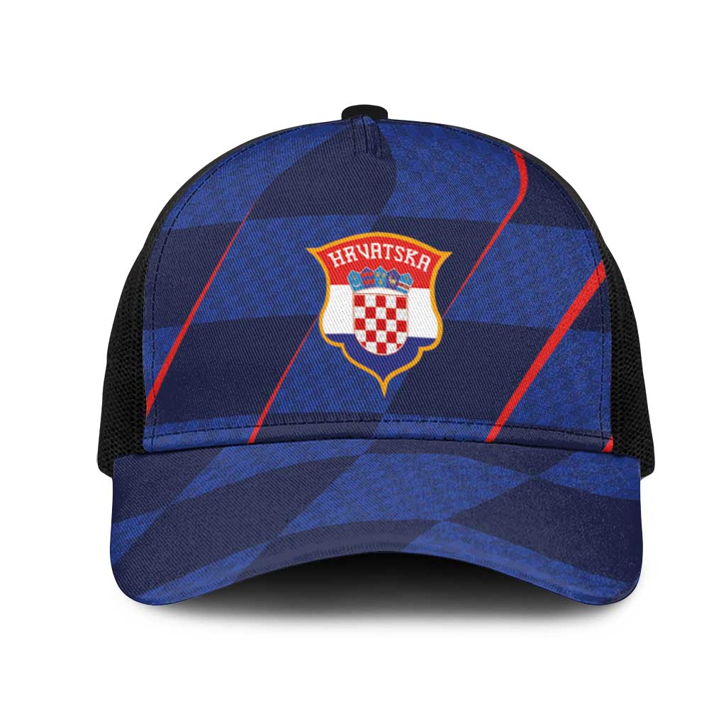 Croatia Football Mesh Trucker Cap Glagolitic Script Checkerboard Sporty Style Away Color