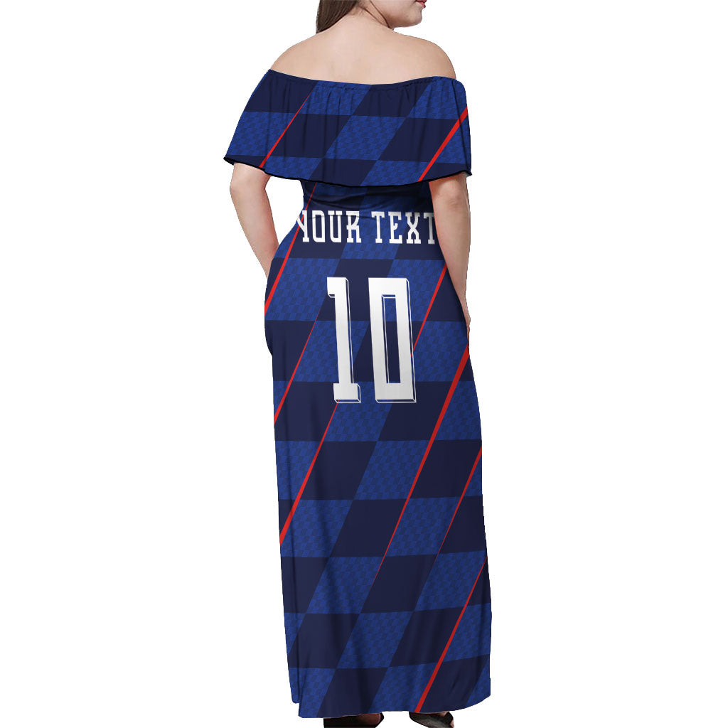 Croatia Football Custom Off Shoulder Maxi Dress Glagolitic Script Checkerboard Sporty Style Away Color
