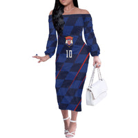 Croatia Football Custom Off The Shoulder Long Sleeve Dress Glagolitic Script Checkerboard Sporty Style Away Color