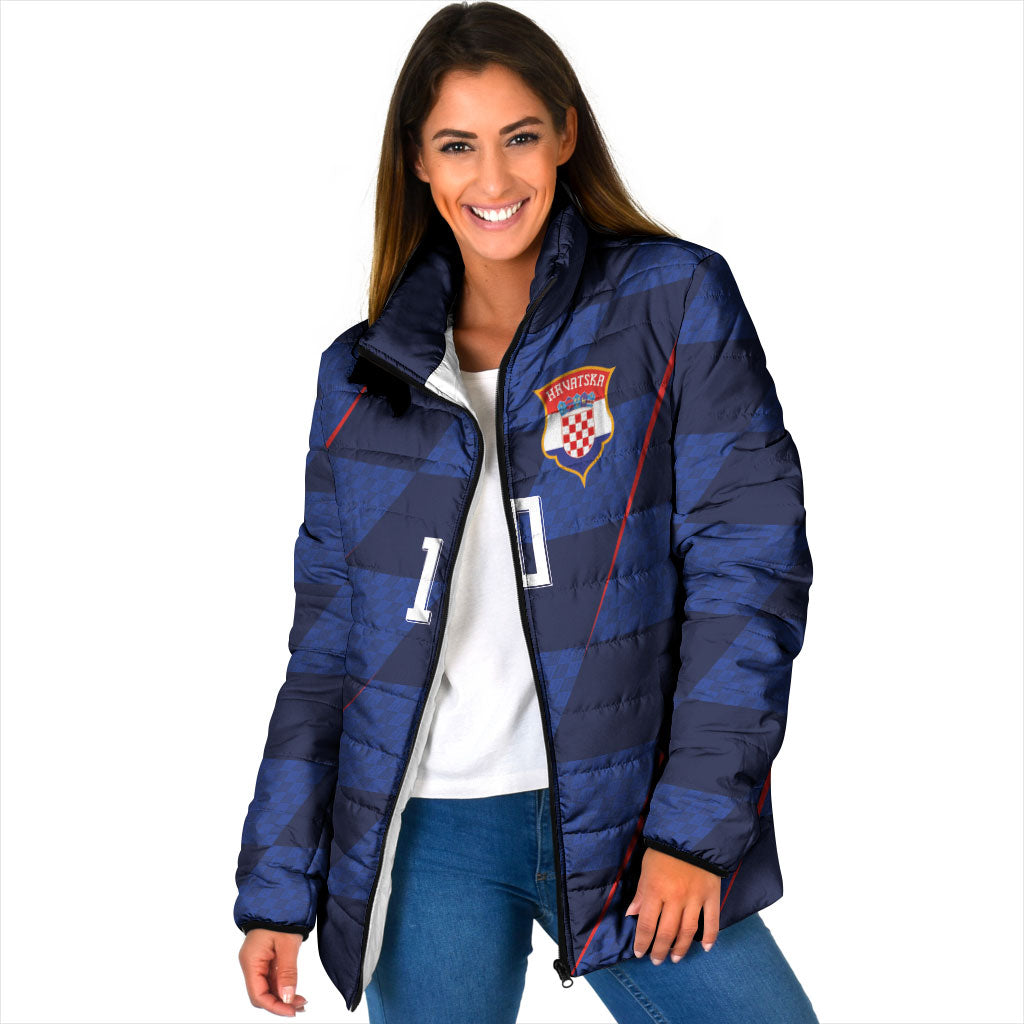 Croatia Football Custom Padded Jacket Glagolitic Script Checkerboard Sporty Style Away Color
