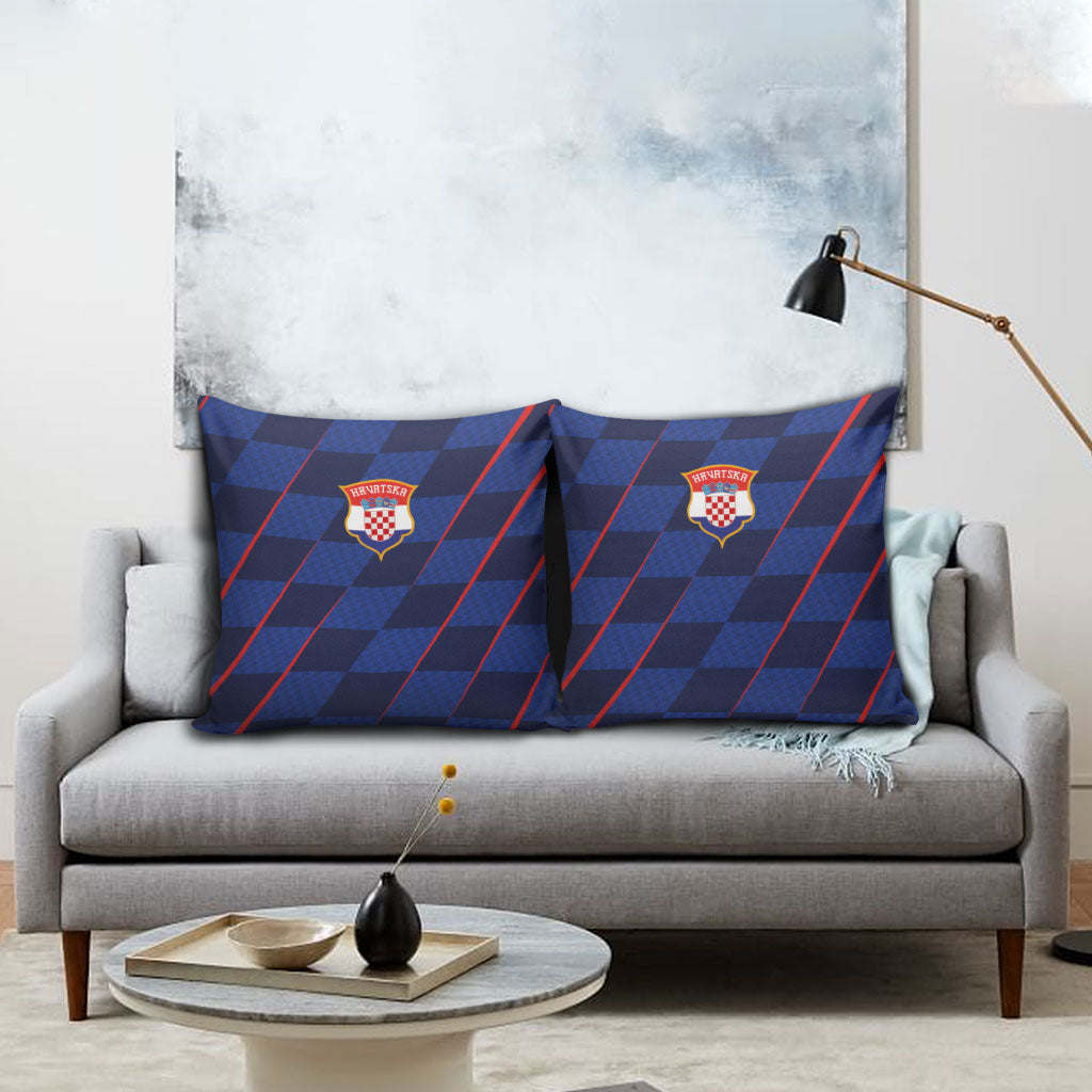 Croatia Football Pillow Cover Glagolitic Script Checkerboard Sporty Style Away Color