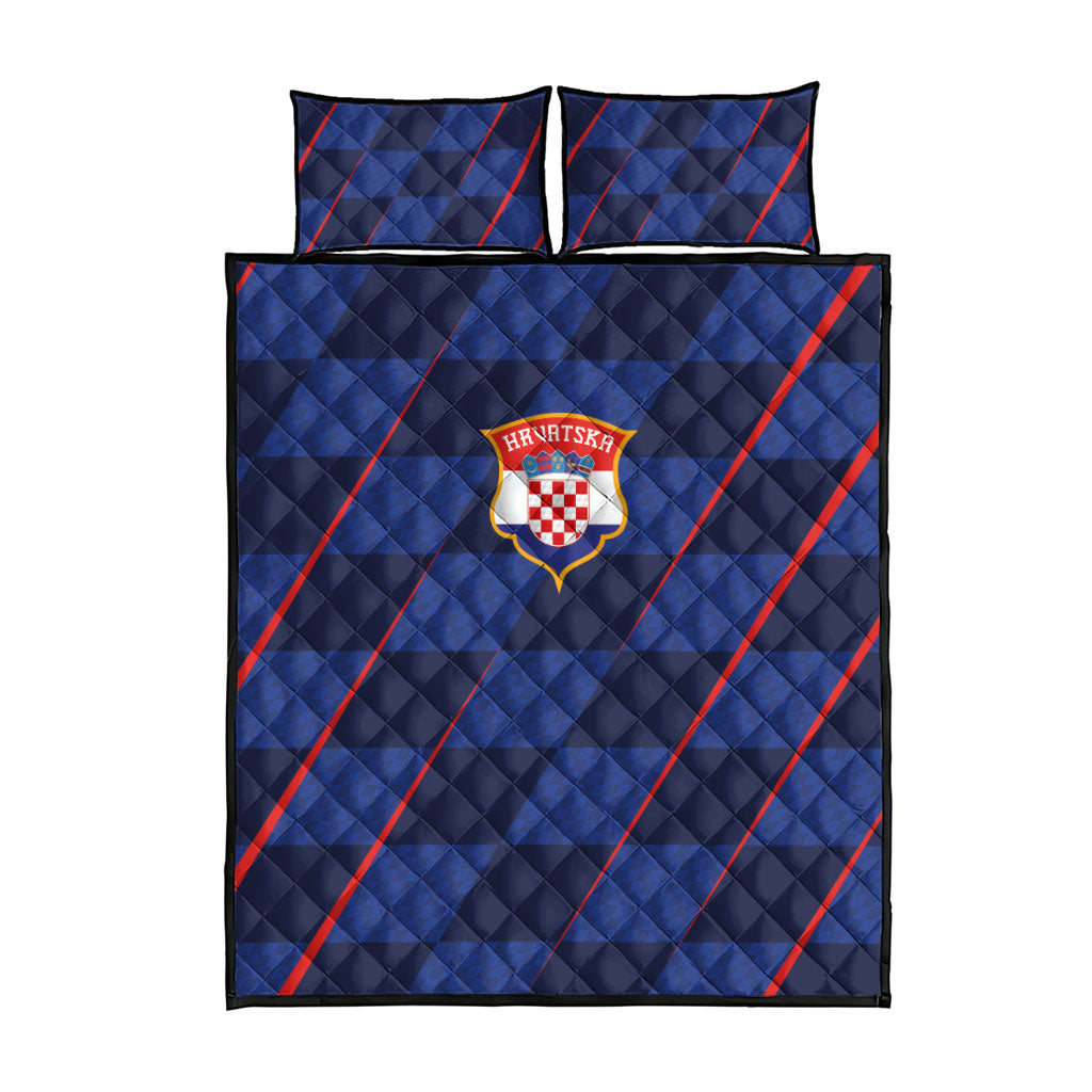 Croatia Football Quilt Bed Set Glagolitic Script Checkerboard Sporty Style Away Color