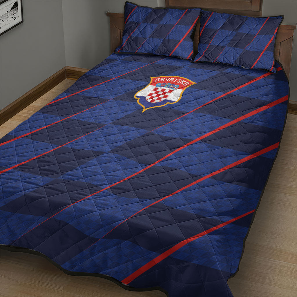 Croatia Football Quilt Bed Set Glagolitic Script Checkerboard Sporty Style Away Color