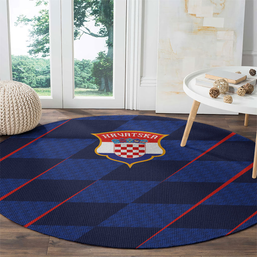 Croatia Football Round Carpet Glagolitic Script Checkerboard Sporty Style Away Color