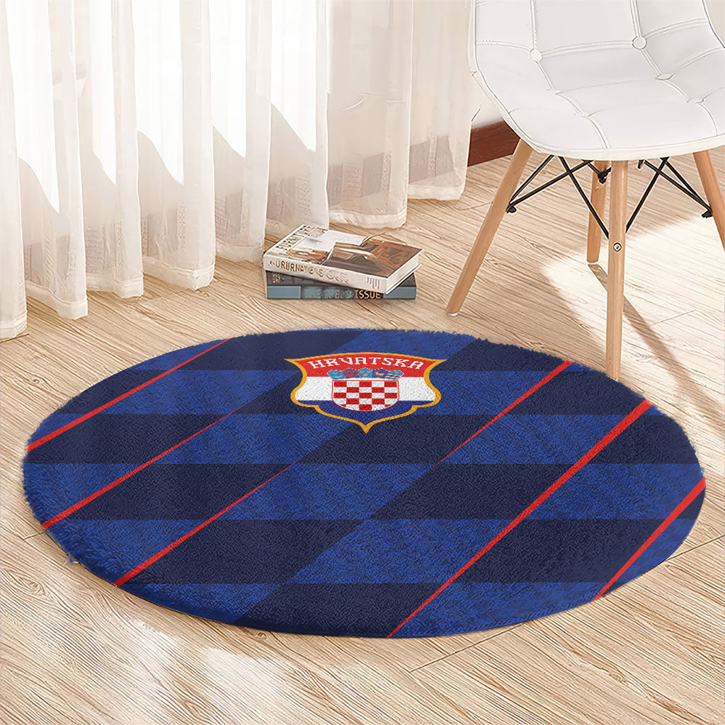 Croatia Football Round Carpet Glagolitic Script Checkerboard Sporty Style Away Color
