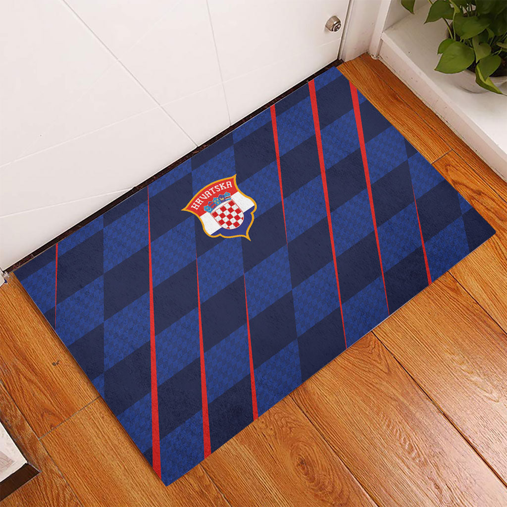 Croatia Football Rubber Doormat Glagolitic Script Checkerboard Sporty Style Away Color
