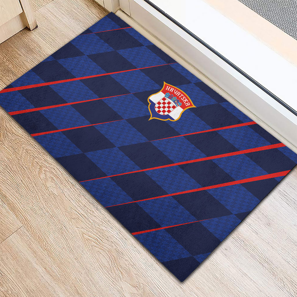 Croatia Football Rubber Doormat Glagolitic Script Checkerboard Sporty Style Away Color