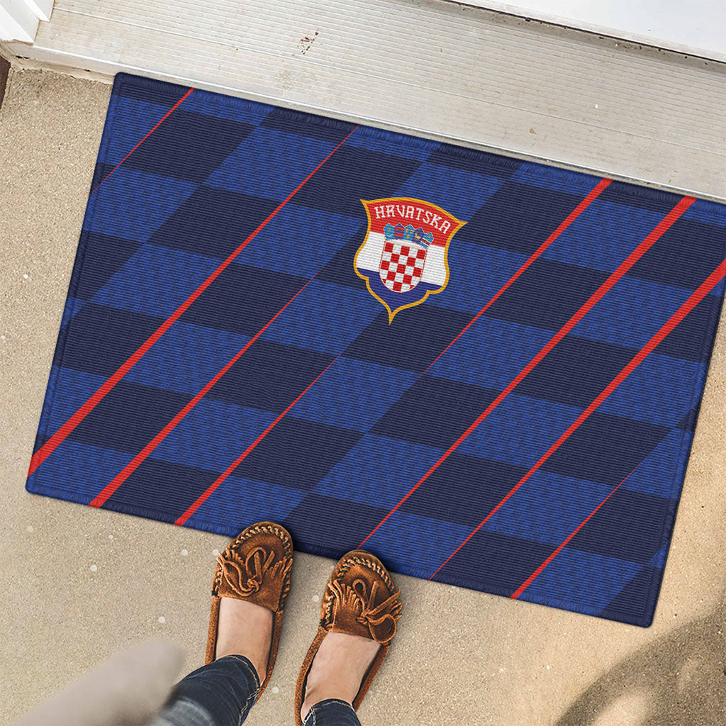 Croatia Football Rubber Doormat Glagolitic Script Checkerboard Sporty Style Away Color