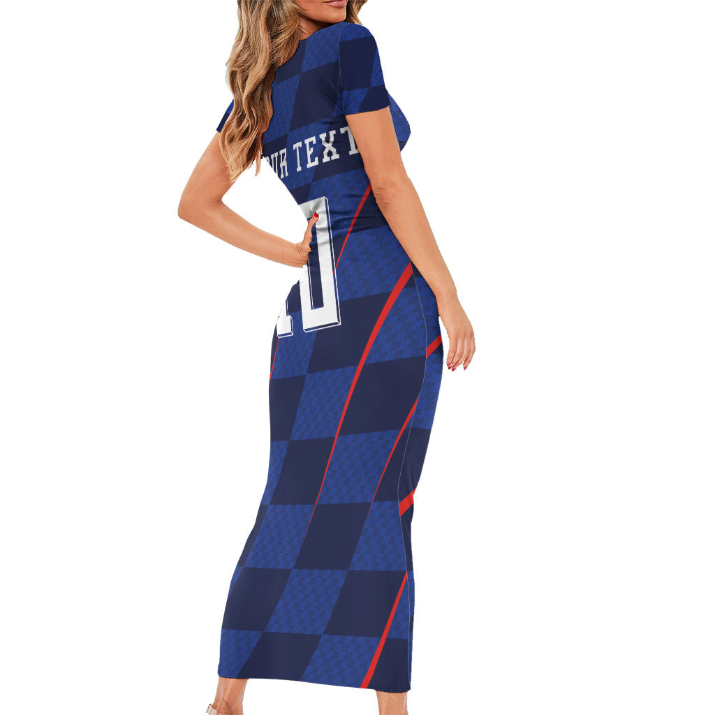 Croatia Football Custom Short Sleeve Bodycon Dress Glagolitic Script Checkerboard Sporty Style Away Color