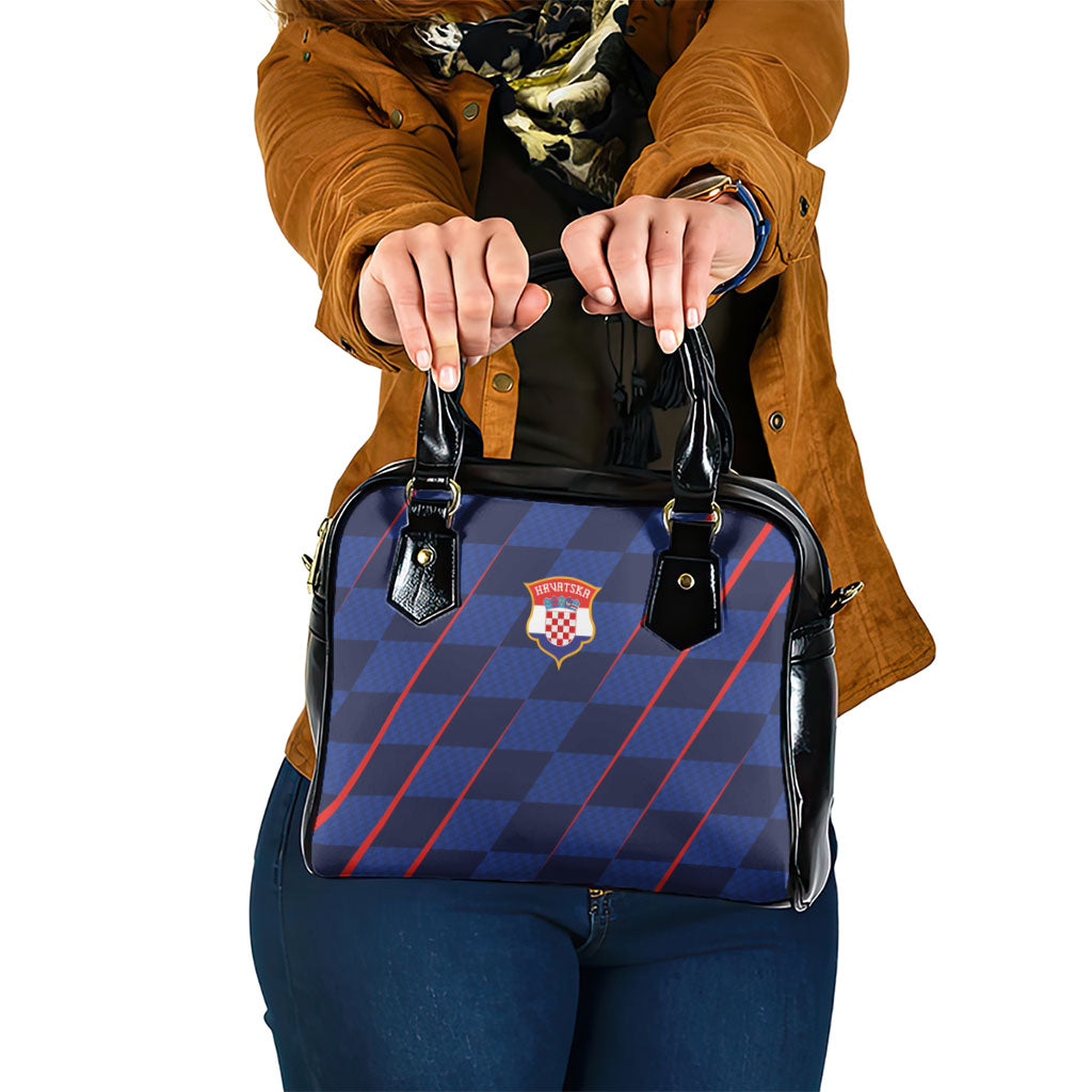 Croatia Football Shoulder Handbag Glagolitic Script Checkerboard Sporty Style Away Color
