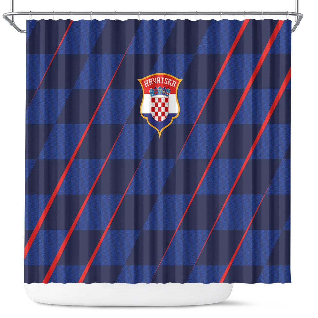 Croatia Football Shower Curtain Glagolitic Script Checkerboard Sporty Style Away Color