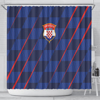 Croatia Football Shower Curtain Glagolitic Script Checkerboard Sporty Style Away Color