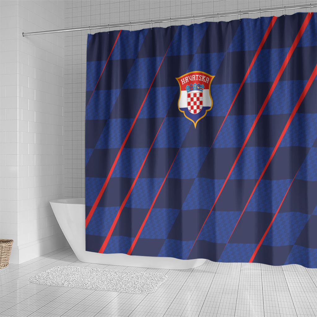 Croatia Football Shower Curtain Glagolitic Script Checkerboard Sporty Style Away Color