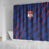 Croatia Football Shower Curtain Glagolitic Script Checkerboard Sporty Style Away Color