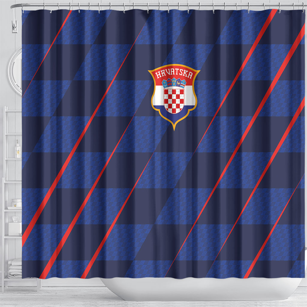 Croatia Football Shower Curtain Glagolitic Script Checkerboard Sporty Style Away Color
