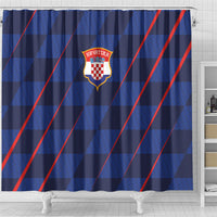 Croatia Football Shower Curtain Glagolitic Script Checkerboard Sporty Style Away Color