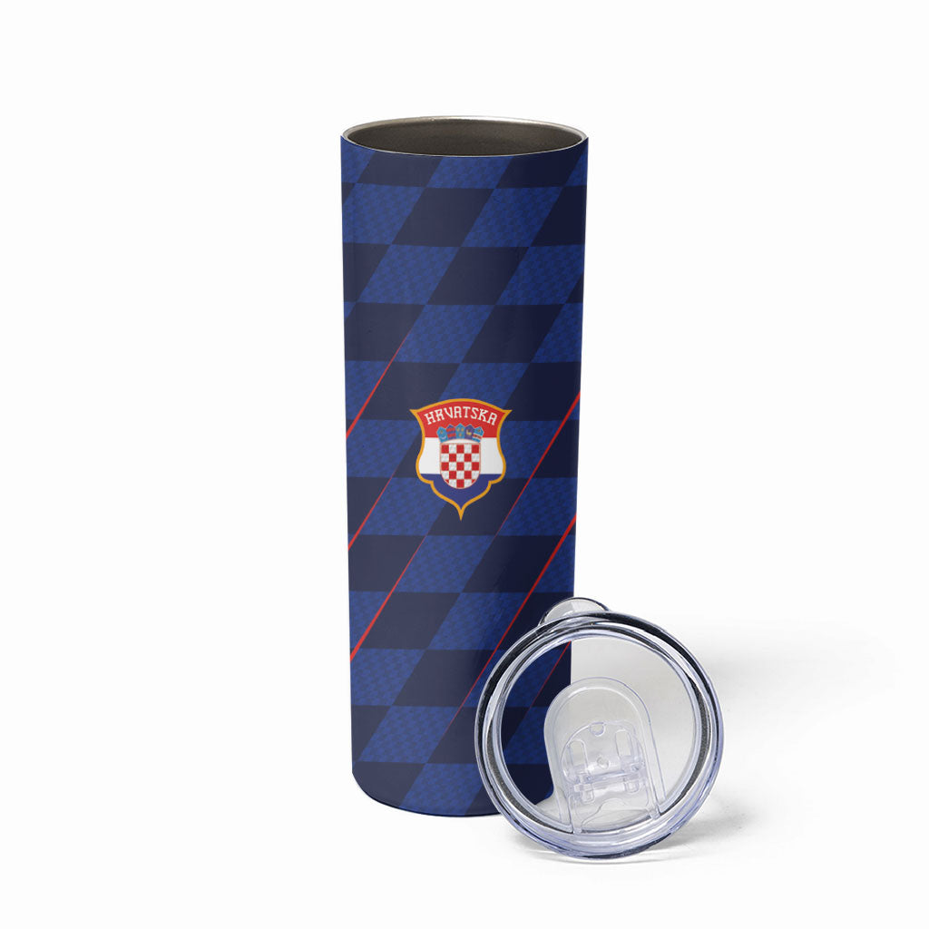Croatia Football Custom Skinny Tumbler Glagolitic Script Checkerboard Sporty Style Away Color
