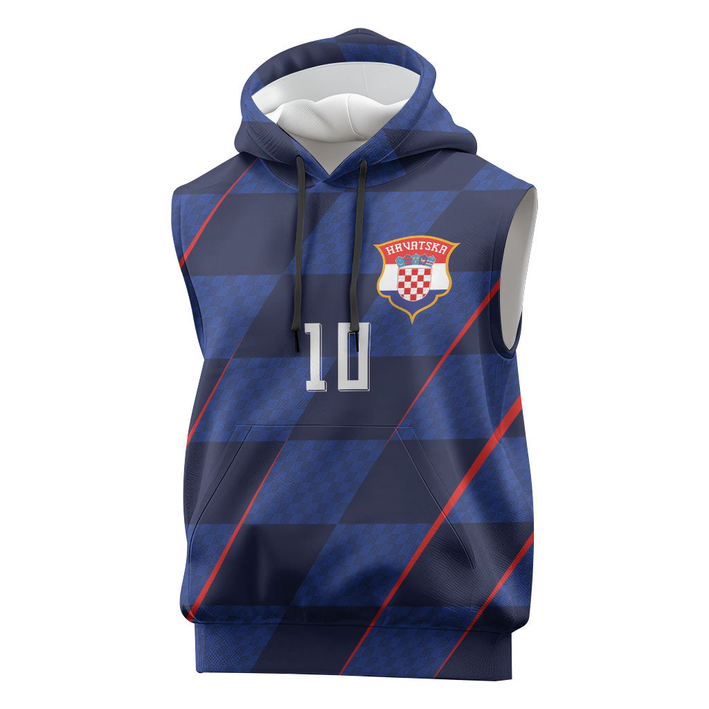 Croatia Football Custom Sleeveless Hoodie Glagolitic Script Checkerboard Sporty Style Away Color