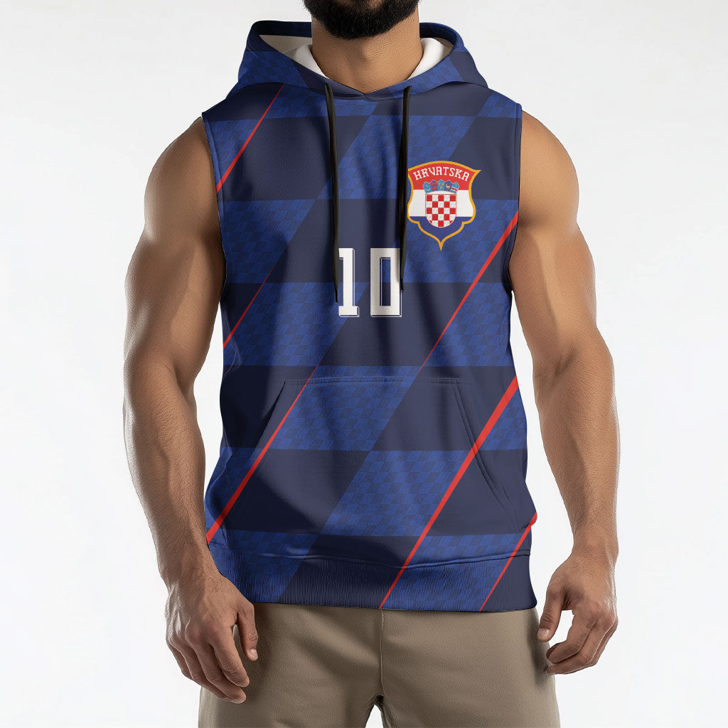 Croatia Football Custom Sleeveless Hoodie Glagolitic Script Checkerboard Sporty Style Away Color