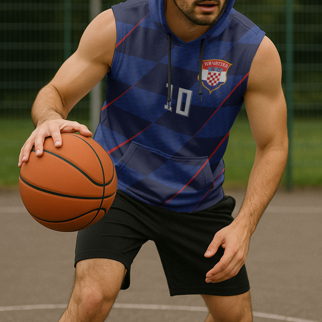 Croatia Football Custom Sleeveless Hoodie Glagolitic Script Checkerboard Sporty Style Away Color
