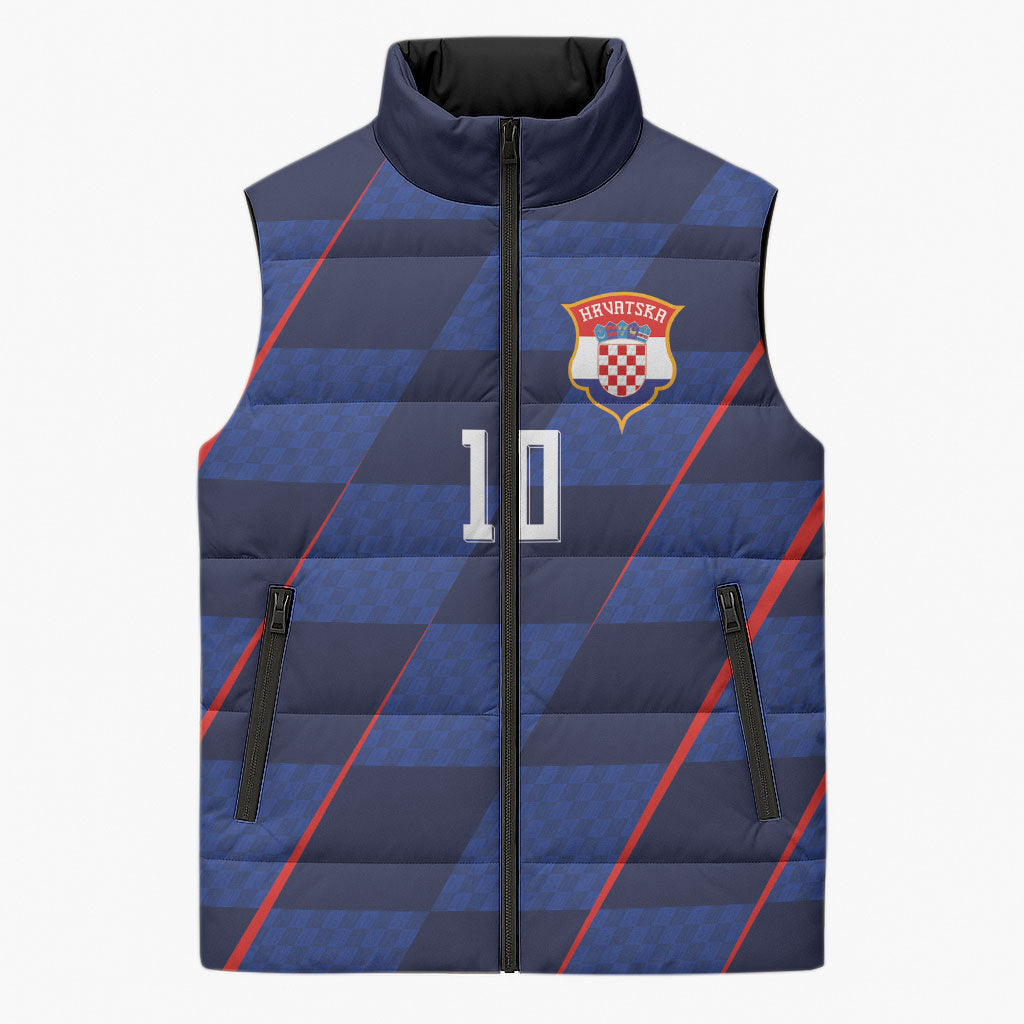 Croatia Football Custom Sleeveless Puffer Jacket Glagolitic Script Checkerboard Sporty Style Away Color