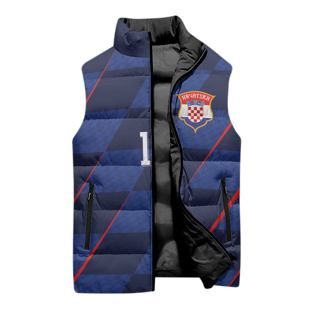 Croatia Football Custom Sleeveless Puffer Jacket Glagolitic Script Checkerboard Sporty Style Away Color
