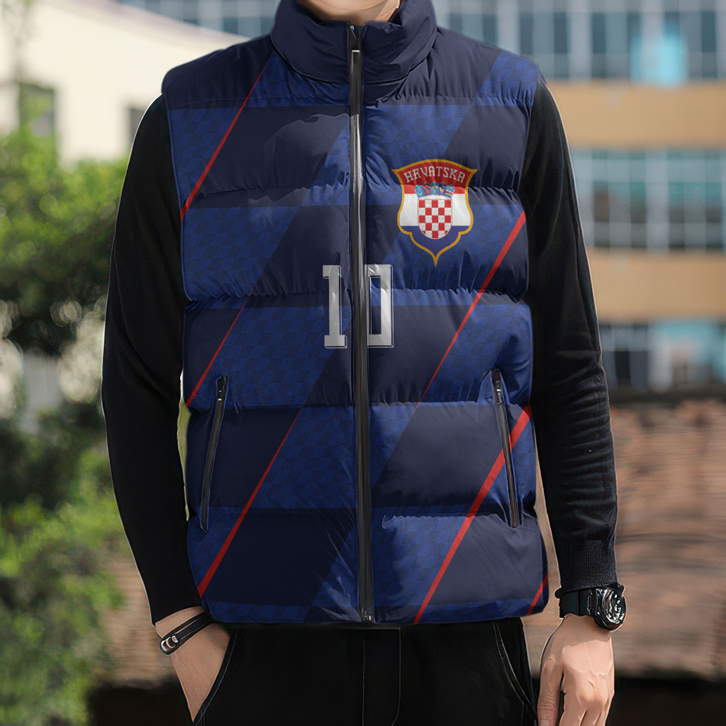 Croatia Football Custom Sleeveless Puffer Jacket Glagolitic Script Checkerboard Sporty Style Away Color
