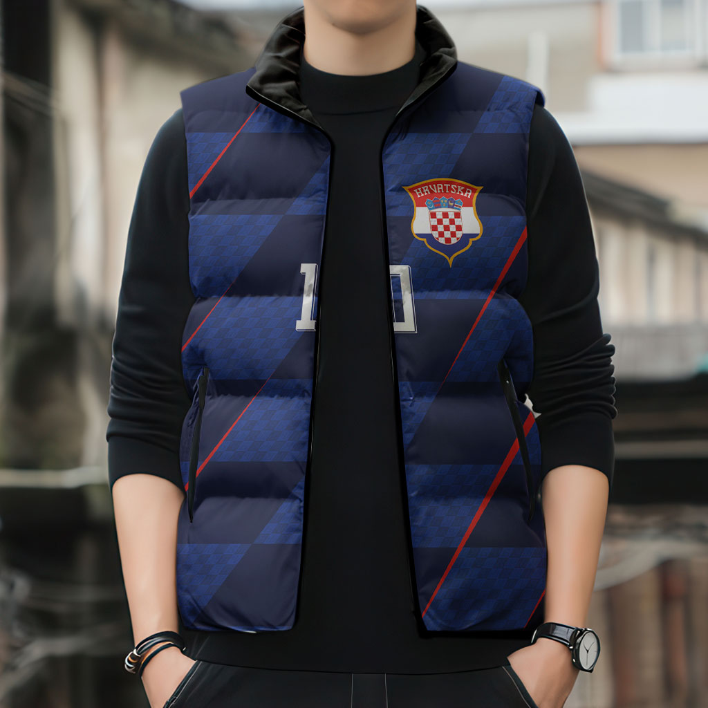 Croatia Football Custom Sleeveless Puffer Jacket Glagolitic Script Checkerboard Sporty Style Away Color