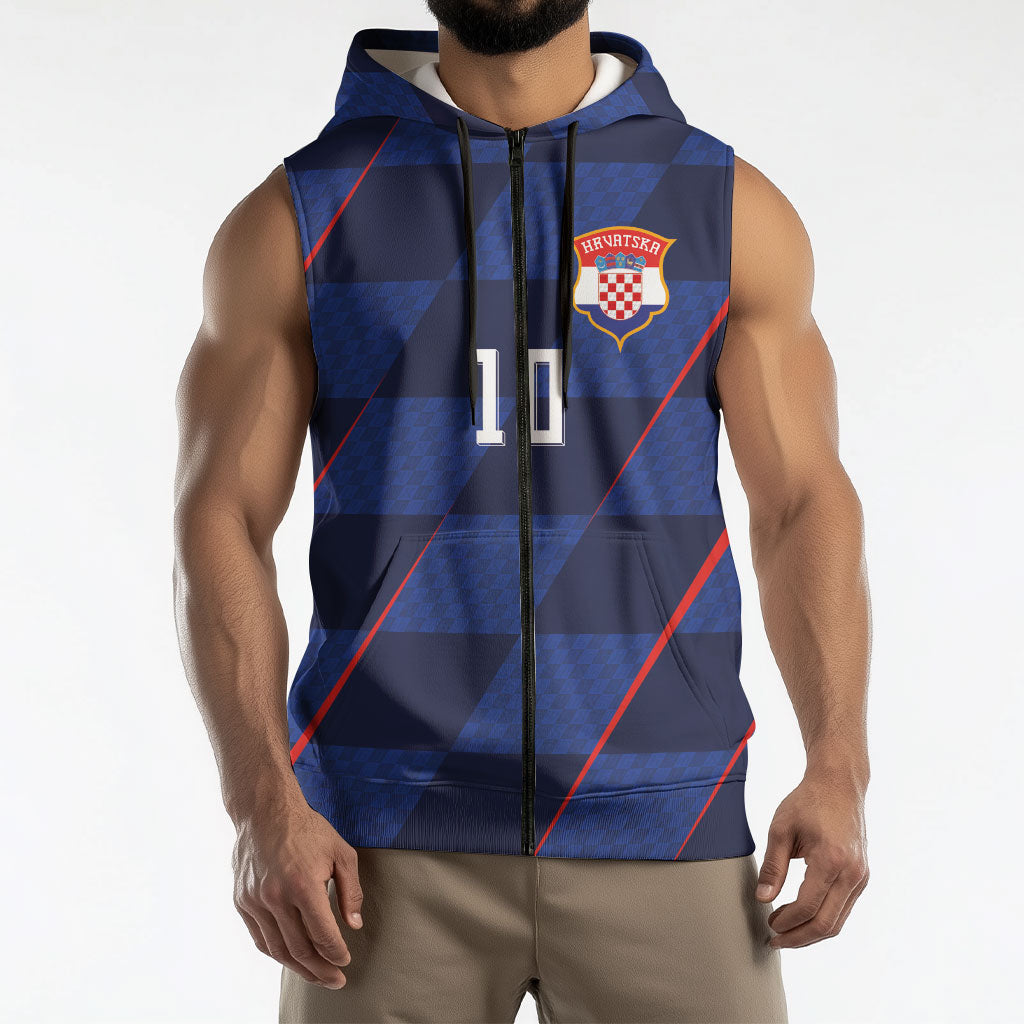 Croatia Football Custom Sleeveless Zip Hoodie Glagolitic Script Checkerboard Sporty Style Away Color