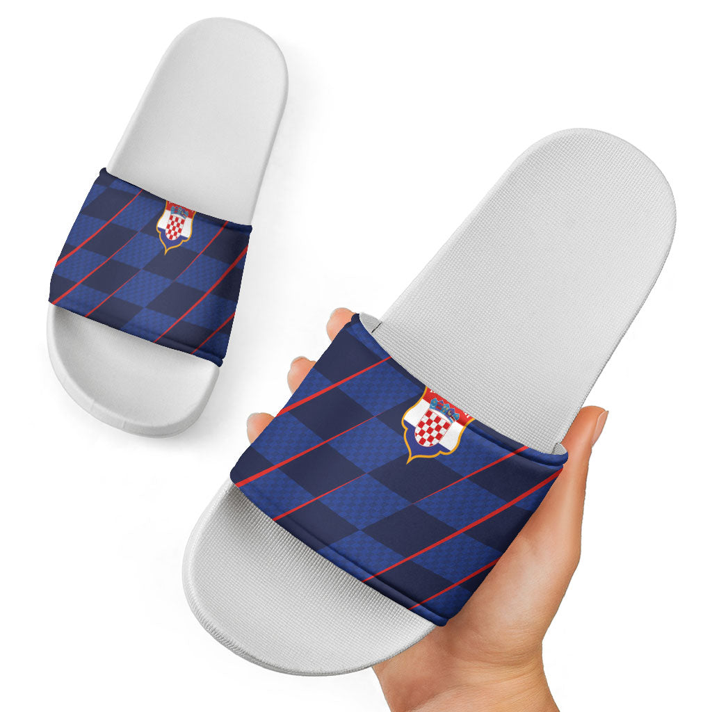 Croatia Football Slide Sandals Glagolitic Script Checkerboard Sporty Style Away Color