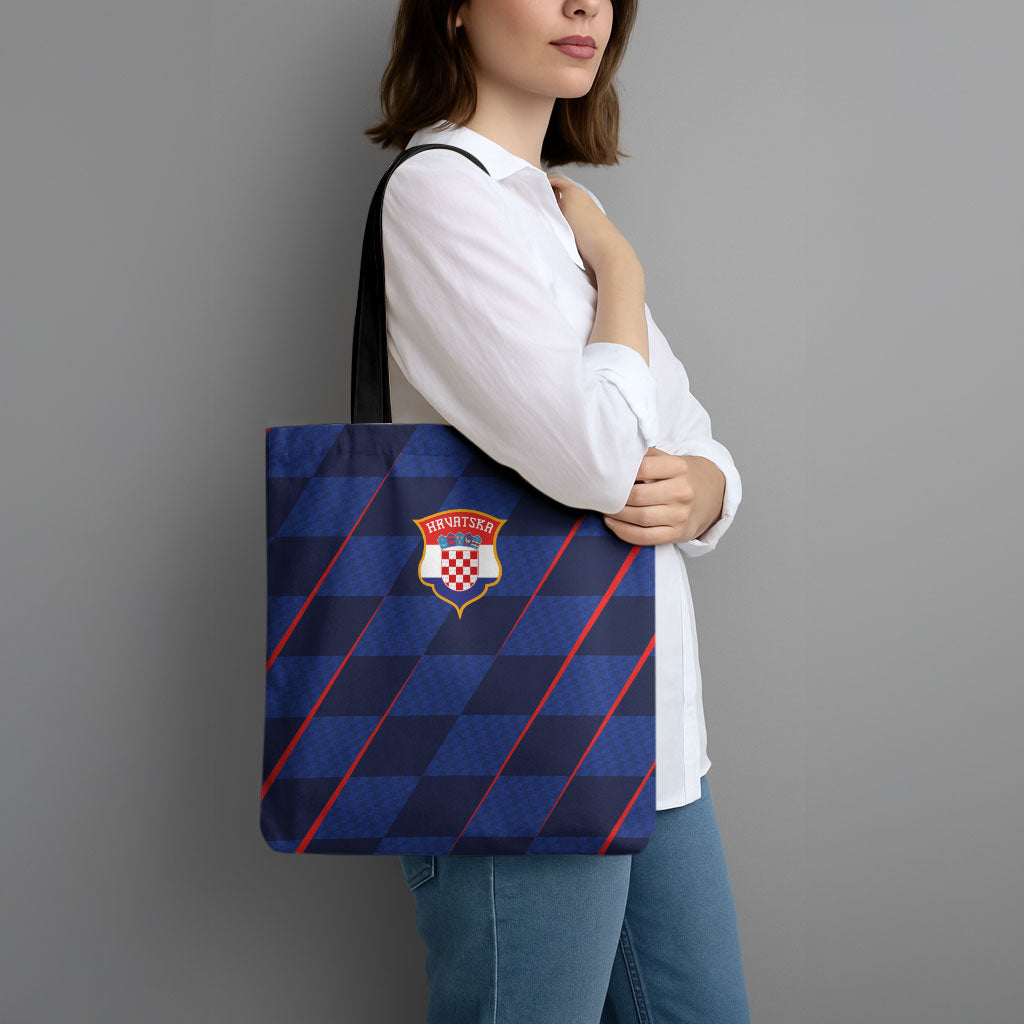 Croatia Football Tote Bag Glagolitic Script Checkerboard Sporty Style Away Color