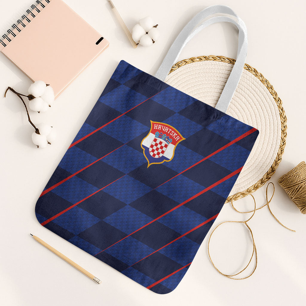Croatia Football Tote Bag Glagolitic Script Checkerboard Sporty Style Away Color